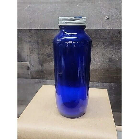 Vintage Cobalt Blue Bromo Seltzer Bottle W Cap 6 inch - Picture 4 of 5
